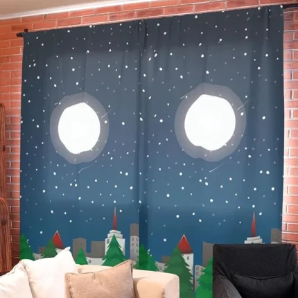 Christmas Moon Chistmas Curtain , Xmas Window Drapes - Image 3