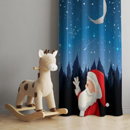 Santa Claus And Moon Printed Christmas Curtain - Image 5