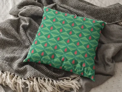 Green Diamond Pattern Christmas Cushion Cover - Image 3