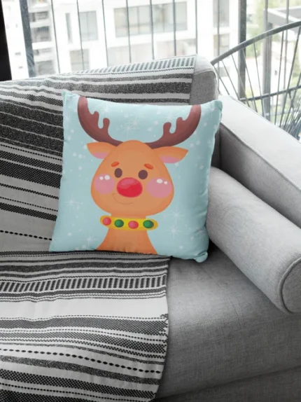 Cute Reindeer Design Christmas Cushion Cover