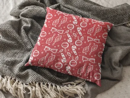 Red Candy Pattern Christmas Cushion Cover - Image 3