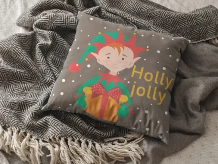 Jolly Holly Design Christmas Cushion Cover - Image 2