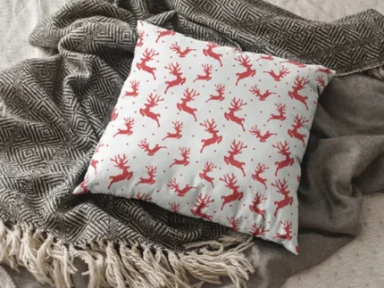 Red Reindeer Pattern Christmas Cushion Cover - Image 2