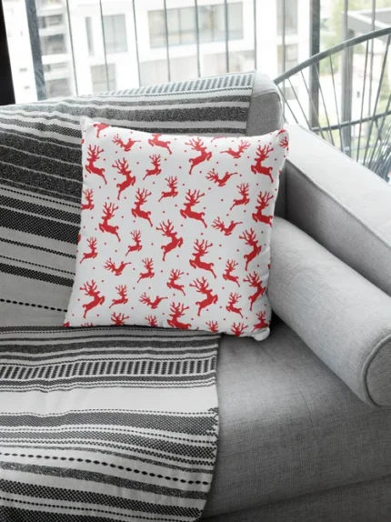 Red Reindeer Pattern Christmas Cushion Cover