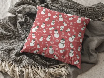 Small Snowman Pattern Christmas Cushion Cover - Image 2