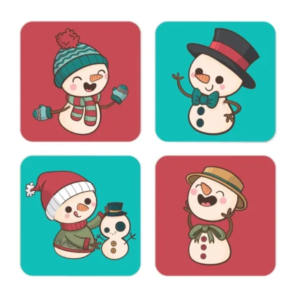 Christmas with Happy Snowman Coasters