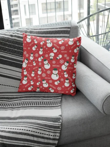 Small Snowman Pattern Christmas Cushion Cover