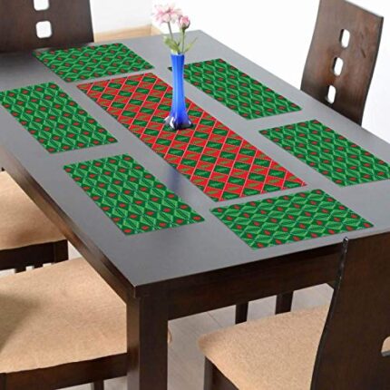 Giftsmate Christmas Decorations Table Runner Cloth Cover – Classy Xmas Table Mats - 1 Runner 6 Mats - Image 1