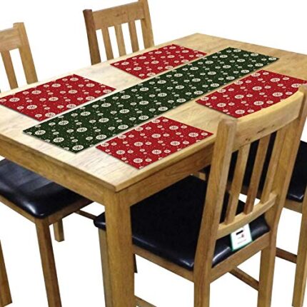 Giftsmate Christmas Decorations Table Runner Cloth Cover – Cute Xmas Table Mats - 1 Runner 4 Mats - Image 1