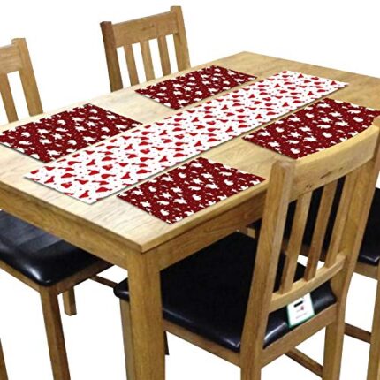 Giftsmate Christmas Decorations Table Runner Cloth Cover – Santa Claus Xmas Table Mats - 1 Runner 4 Mats - Image 1