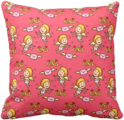 Giftsmate Decorative Cushion Cover Cotton for Couple Bedroom Cupid Hearts Valentine Bed Home Sofa Printed Throw Cushion Cover - Image 1
