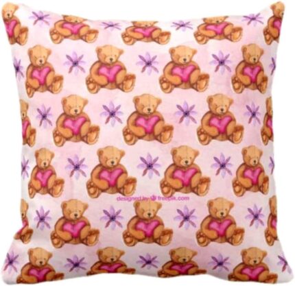 Giftsmate Decorative Cushion Cover Cotton for Couple Bedroom Valentine Bed Home Sofa Teddy Love Hearts Printed Throw Cushion Cover - Image 1