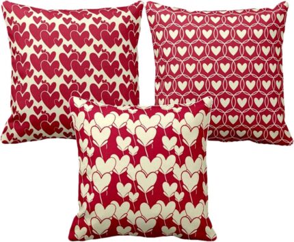 Giftsmate Decorative Cushion Covers Cotton for Couple Bedroom Valentine Bed Home Sofa Affectionate Hearts Printed Throw Cushion Cover Set of 3 - Image 1
