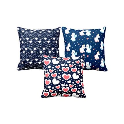 Giftsmate Decorative Cushion Covers Cotton for Couple Bedroom Valentine Bed Home Sofa Magical Unicorns Hearts Printed Throw Cushion Cover Set of 3 - Image 1