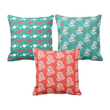Giftsmate Decorative Cushion Covers Cotton for Couple Bedroom Valentine Bed Home Sofa Splendid Hearts Printed Throw Cushion Cover Set of 3 - Image 1