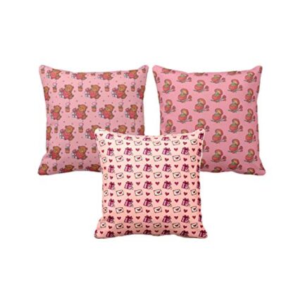 Giftsmate Decorative Cushion Covers Cotton for Couple Bedroom Valentine Bed Home Sofa Teddy Bear Ring Propose Hearts Printed Throw Cushion Cover Set of 3 - Image 1