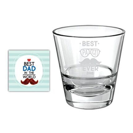 Giftsmate Fathers Day Gifts, Best Papa Ever Whiskey Glass for Birthday Old Fashioned Scotch Glass With Table Coaster - Image 1