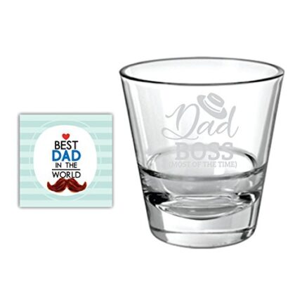 Giftsmate Fathers Day Gifts, Funny Dad Boss Whiskey Glass for Birthday Old Fashioned Scotch Glass With Table Coaster - Image 1