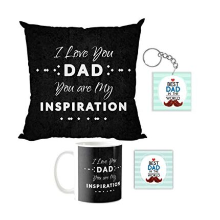 Giftsmate Fathers Day Gifts I Love You Dad You Are My Inspiration Gift Set of 4 - Mug, Cushion Cover, Coaster,Keychain - Image 1