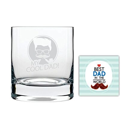 Giftsmate Fathers Day Gifts, My Cool Dad Whiskey Glass for Birthday Old Fashioned Scotch Glass With Table Coaster - Image 1