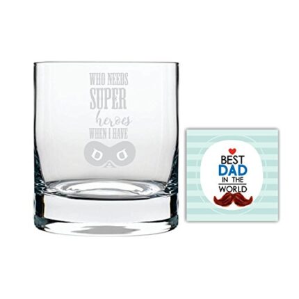 Giftsmate Fathers Day Gifts, Super Hero Dad Whiskey Glass for Birthday Old Fashioned Scotch Glass With Table Coaster - Image 1