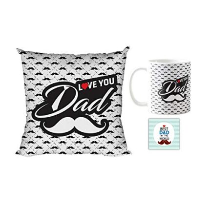 Giftsmate Fathers Day Gifts for Dad Love You Dad Gift Set of 4 - Mug, Cushion Cover, Coaster,Keychain - Image 1