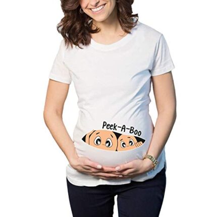 Giftsmate Mothers Day Peek A Boo Women's Pregnancy Maternity T-Shirt Top Tee Round Neck Half Sleeves - Image 1