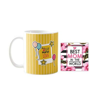 Giftsmate Mother's day Gifts For- New Mom Less Sleep More Love Gift Combo Hamper Set of 2 - Mug, Coaster - Image 1