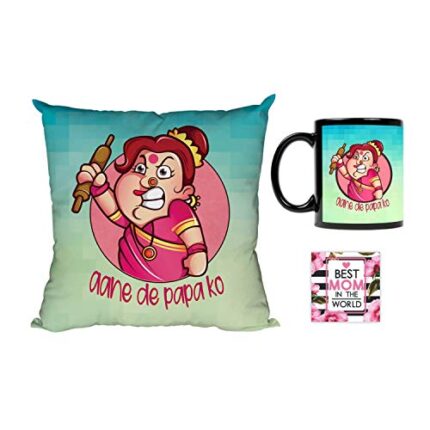 Giftsmate Mother's day Gifts for Mom - Best Mom In The World Gift Combo Hamper Set of 3 - Mug, Coaster, Cushion Cover 12x12 - Image 1