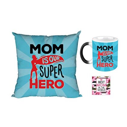 Giftsmate Mother's day Gifts for Mom - Mom You are a Handprint on My Heart Gift Combo Hamper Set of 3 - Mug, Coaster, Cushion Cover 12x12 - Image 1
