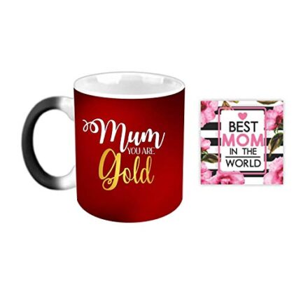 Giftsmate Mother's day Gifts for Mom - Mum You Are Gold Gift Combo Hamper Set of 2 - Mug, Coaster - Image 1