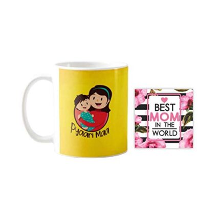 Giftsmate Mother's day Gifts for Mom - Pyaari Maa Gift Combo Hamper Set of 2 - Mug, Coaster - Image 1