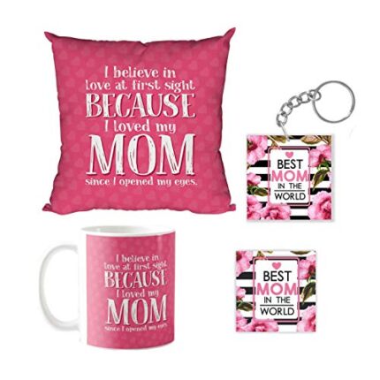 Giftsmate Mother's day Gifts for Mom - Pyaari Maa Gift Combo Hamper Set of 4 - Mug, Coaster,Keychain, Cushion Cover 12x12 - Image 1