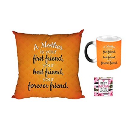 Giftsmate Mother's day Gifts for Mom - Strong Beautiful Mother Wordart Gift Combo Hamper Set of 3 - Mug, Coaster, Cushion Cover 12x12 - Image 1