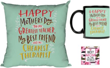 Giftsmate Mother's day Gifts for Mom - To The Best Mom In The World Gift Combo Hamper Set of 3 - Mug, Coaster, Cushion Cover 12x12 - Image 1