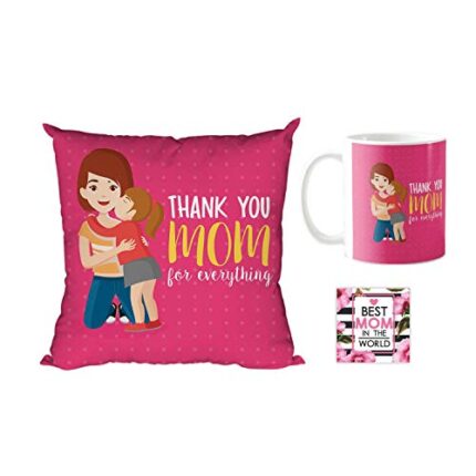 Giftsmate Mother's day Gifts for Mom - World's Best Mom Gift Combo Hamper Set of 3 - Mug, Coaster, Cushion Cover 12x12 - Image 1