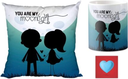 Giftsmate Valentine Gift Combo for Girlfriend Wife You and Me Forever Cushion Cover, Mug, Coaster - Image 1