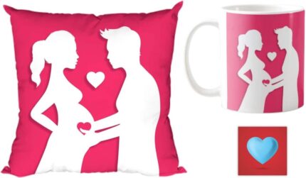 Giftsmate Valentine Gift Combo for Pregnant Wife from Husband Love Cushion Cover, Mug, Coaster - Image 1