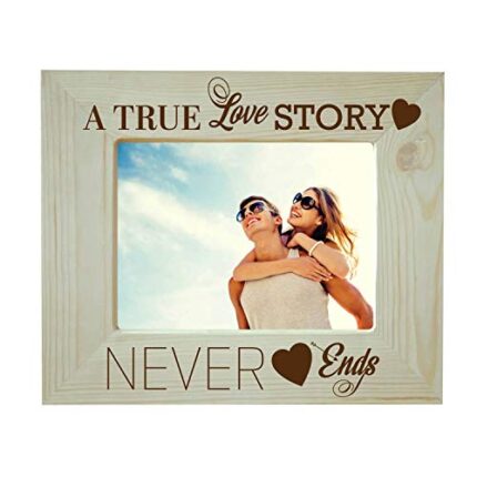 Giftsmate Valentine Gifts for Girlfriend Boyfriend Husband Wife A True Love Story Never Ends Engraved Wooden Photo Frame Plaque - Image 1