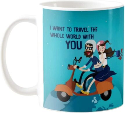 Giftsmate Valentine Gifts for Girlfriend Boyfriend Husband Wife Mug Travel World With You Scooter with Coaster - Image 3