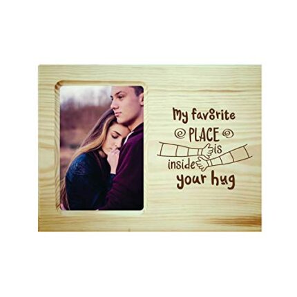 Giftsmate Valentine Gifts for Girlfriend Boyfriend Husband Wife My Favorite Place is Inside Your Hug Engraved Wooden Photo Frame Plaque - Image 1