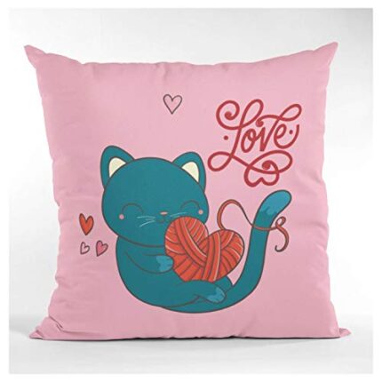Giftsmate Valentine Gifts for Girlfriend Wife Cushion Cover Cute Cat Love Throw Pillow Love - Image 1