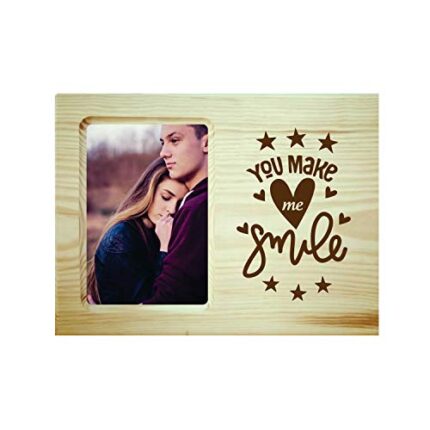 Giftsmate Valentine Gifts for Girlfriend Wife You Make Me Smile Engraved Wooden Photo Frame Plaque - Image 1