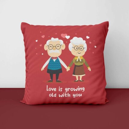 Giftsmate Valentine Gifts for Husband Wife Love is Growing Old with You Couple Red Printed Throw Pillow - Image 3