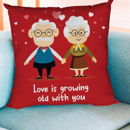 Giftsmate Valentine Gifts for Husband Wife Love is Growing Old with You Couple Red Printed Throw Pillow - Image 6