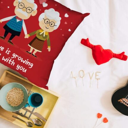 Giftsmate Valentine Gifts for Husband Wife Love is Growing Old with You Couple Red Printed Throw Pillow - Image 7
