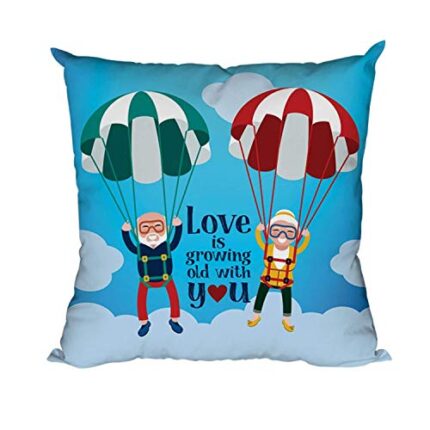 Giftsmate Valentine Gifts for Husband Wife Love is Growing Old with You Parachute Couple Printed Throw Pillow - Image 1