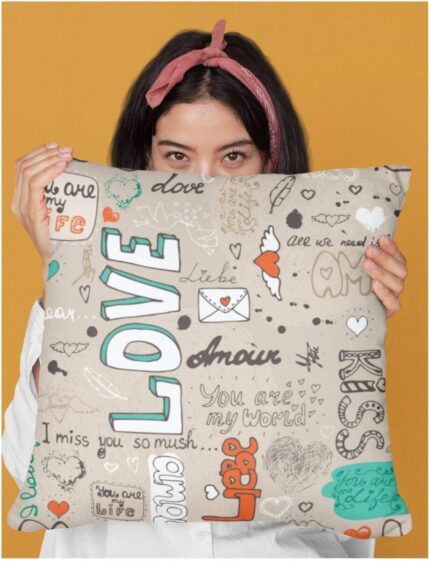 Giftsmate Valentine Miss You Gifts Cushion Cover for Girlfriend Boyfriend You are My Life Doodle Printed Throw Pillow Cover - Image 3
