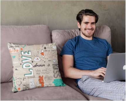Giftsmate Valentine Miss You Gifts Cushion Cover for Girlfriend Boyfriend You are My Life Doodle Printed Throw Pillow Cover - Image 4