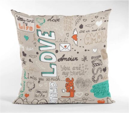 Giftsmate Valentine Miss You Gifts Cushion Cover for Girlfriend Boyfriend You are My Life Doodle Printed Throw Pillow Cover - Image 1